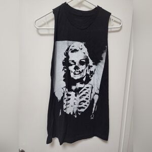 Black Graphic Muscle Tank with Skeleton Marilyn Monroe